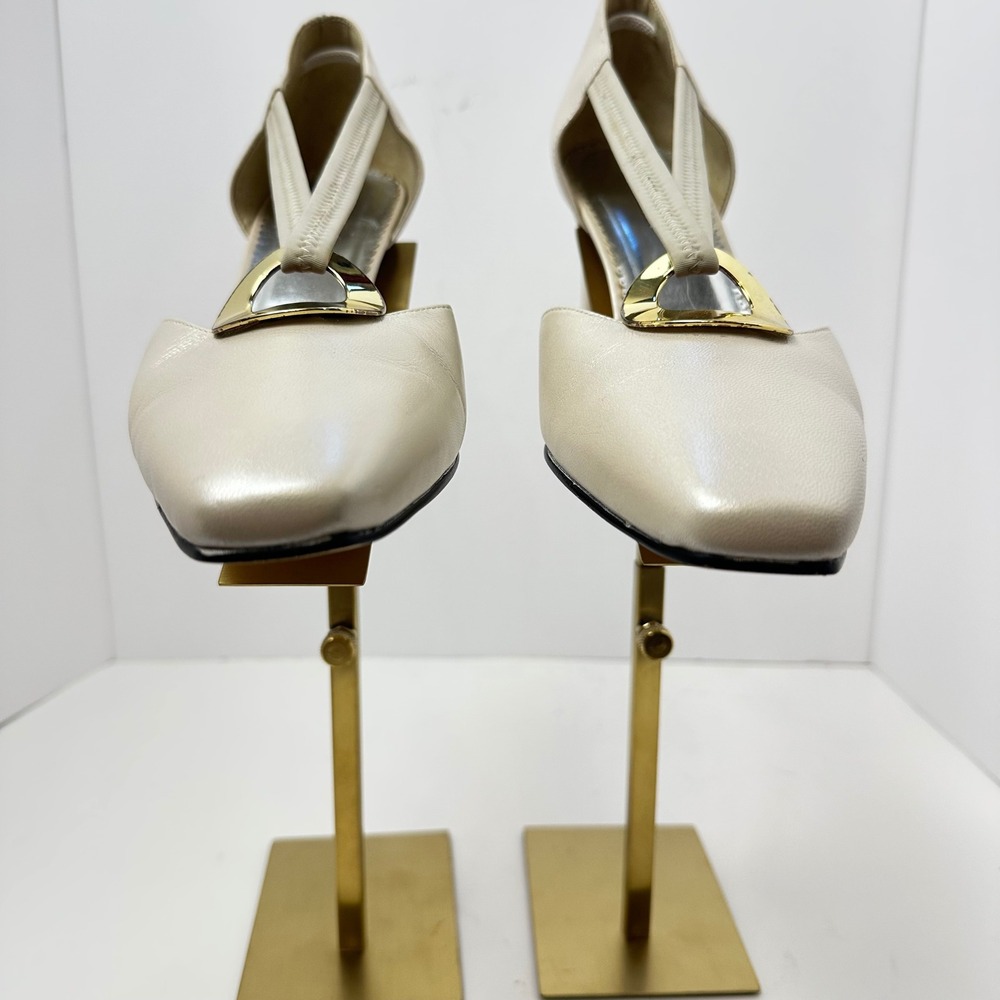 Vintage Ros Hommerson Champagne Pearl Leather T-Strap Block Heel pumps 9.5M - Picture 2 of 8